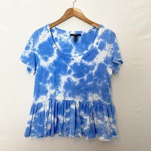 F21 Blue Tie Dye Peplum Shirt Size Large